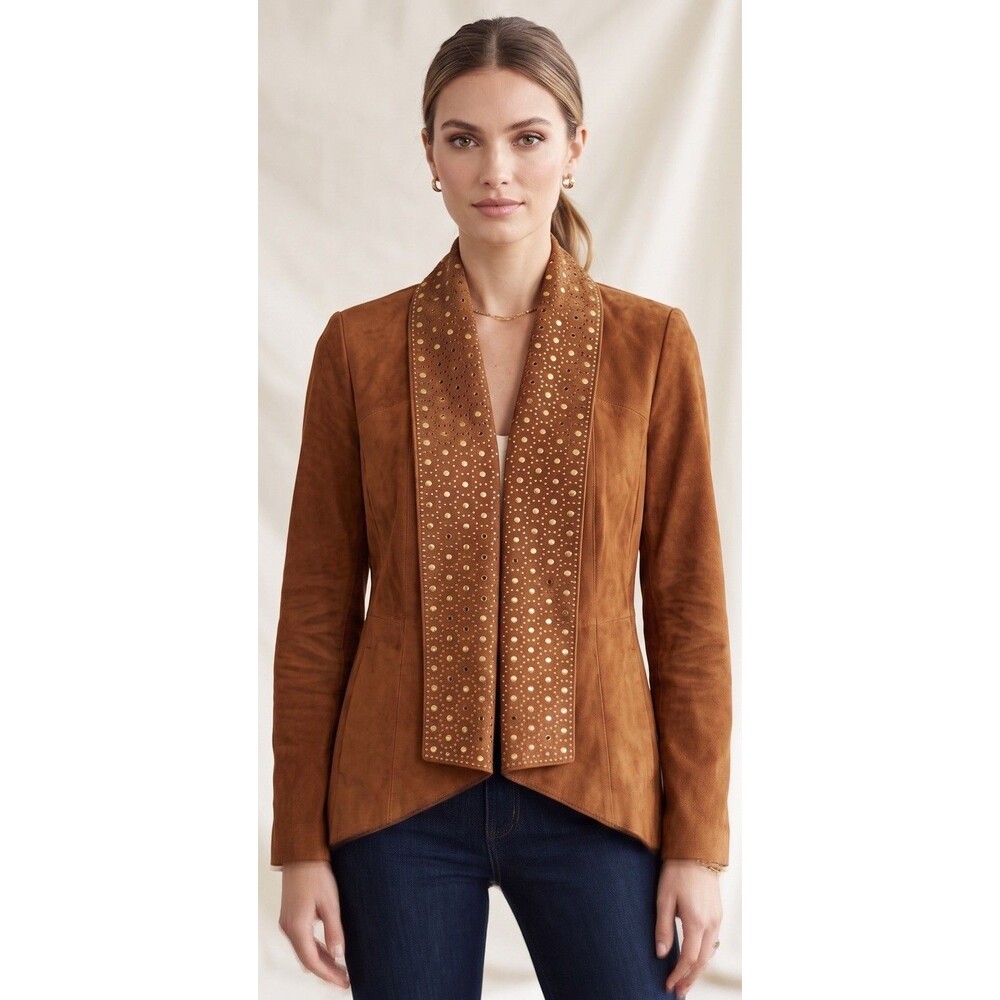 Beautiful IMAN Global Chic Platinum Collection Genuine Suede Draped Jacket